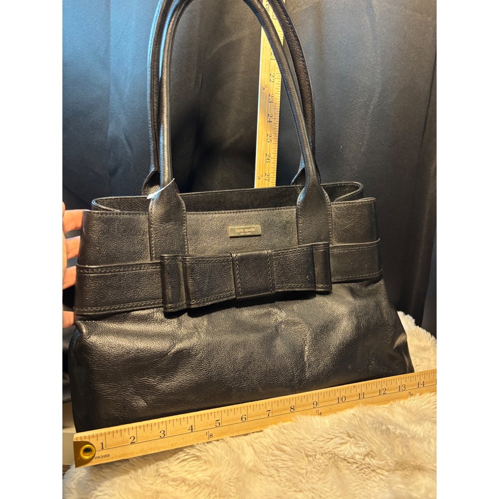 Kate Spade New York Black Pebbled Leather Bow Shoulder Bag Tote Polka Dot Lining